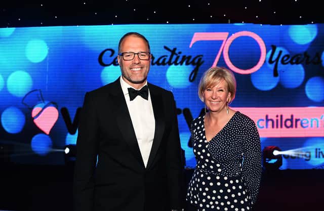 Yorkshire Property Awards 2019 at Rudding Park Hotel, Harrogate.Pictured: chair of Variety Yorkshire Elaine Owen and compere Martin Bayfield. Picture Jonathan Gawthorpe