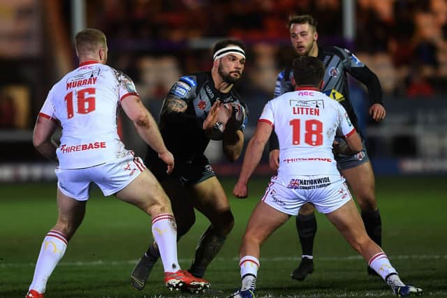 Castleford's George Griffin takes it up against Hull KR. (PIC: JONATHAN GAWTHORPE)