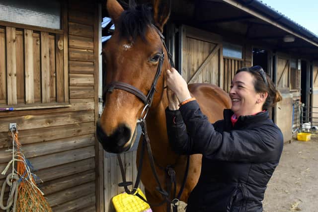 Escrick's Shirley Haywood, pictured with horse Tilly and she prepares for a mammoth challenge just over a year after suffering a brain haemorrhage. Image: Gary Longbottom.