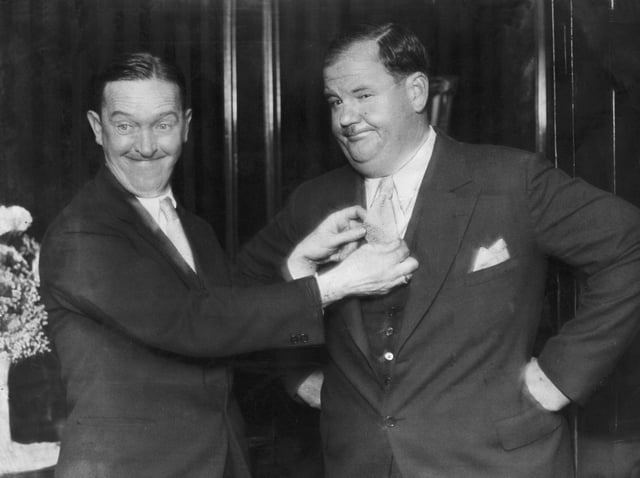 Stan Laurel and Oliver Hardy on a visit to Leeds in 1932.(YPN).