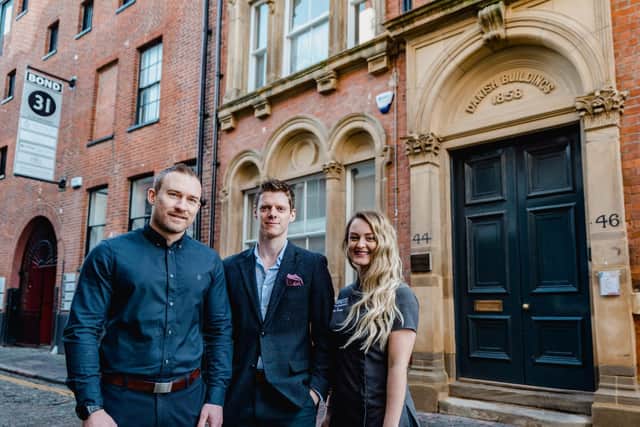 Pictured outside Danish Buildings and Bayles House are (from left) Paul Swallow of
Allenby Commercial, Matt Lyndon of SAAF and Megan Stoner from Renots.