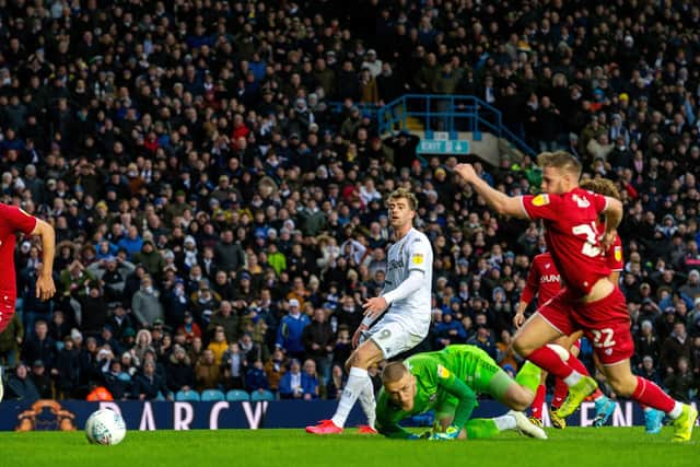 Leeds United's Patrick Bamford sees his close-range chance go wide against Bristol City.  Picture: Bruce Rollinson