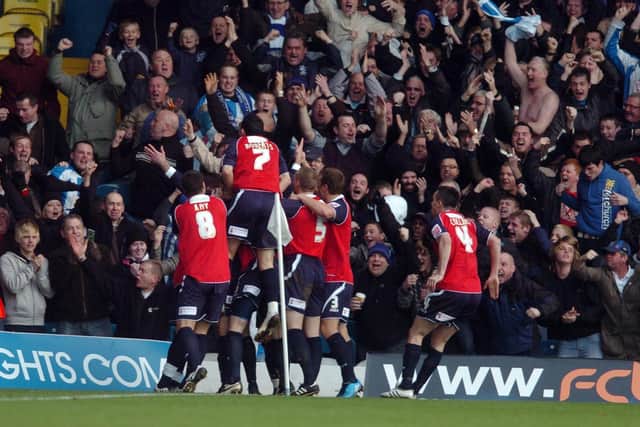 Away joy: Huddersfield Towncelebrate Lee Novak's goal in December, 2009