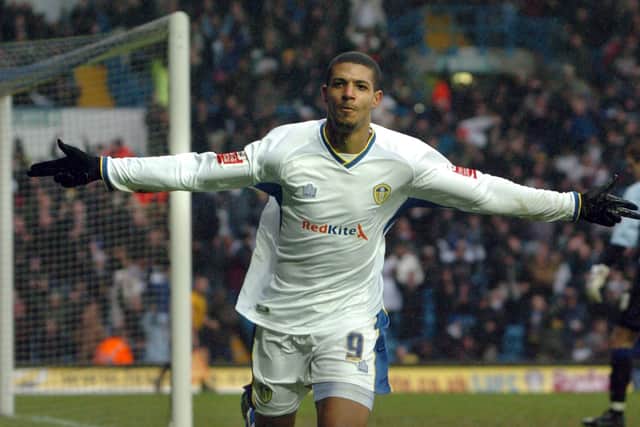 In at the double: United's Jermaine Beckford celebrates his first goal in December, 2007.