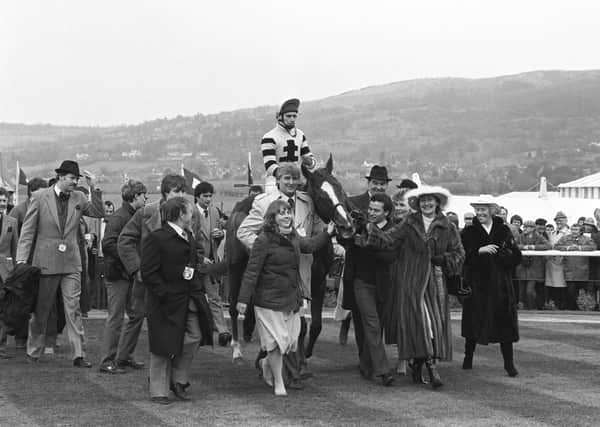 Badsworth Boy and Robert Earnshaw return to the Cheltenham winner's enclosure after winning a third successive Queen Mother Champion Chase in 1985.