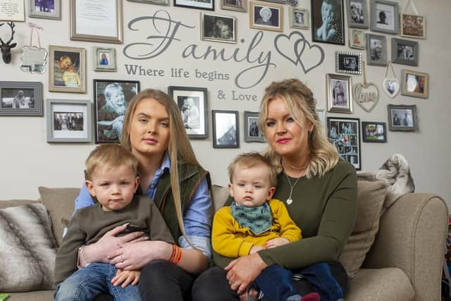 From left to right: Sophie Handley, 15, holding brother Oscar, 3, alongside mother Charlotte Handley with one-year-old son Dexter. Photo credit: Tony Johnson