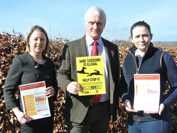CLA's Libby Bateman, MP Graham Stuart and Farm Watch co-ordinator Hollie Harris
