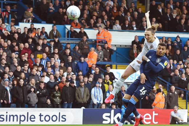 Letting fly: United's Luke Ayling smashes in the opening goal.
Picture: Jonathan Gawthorpe