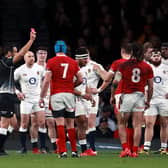 England's Manu Tuilagi is shown a red card by referee Ben O'Keeffe during the Guinness Six Nations match (Adam Davy/PA Wire)