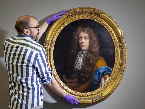 Ashley Gallant with a portrait of the 2nd Duke of Devonshire