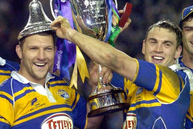 Ex-Rhinos players Barrie McDermott and Kevin Sinfield will join the Leeds Rhinos Select Team in the fundraising match on March 29. Pictured, in 2005, by Steve Riding.