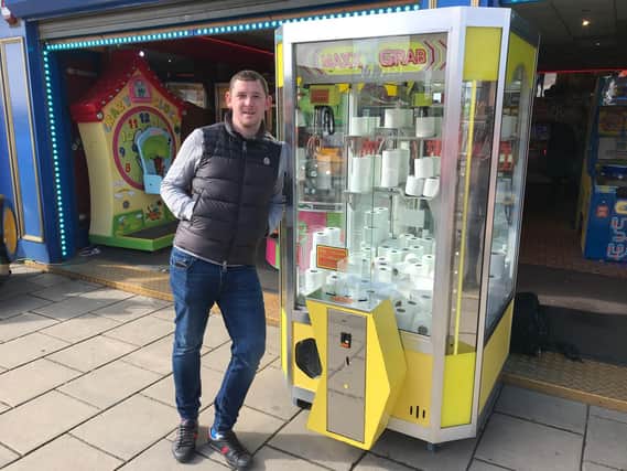 Eddy Chapman, who runs Chapmans Funland in Bridlington, has made the most of the national stockpiling trend by filling up one of its grabber machines with toilet rolls