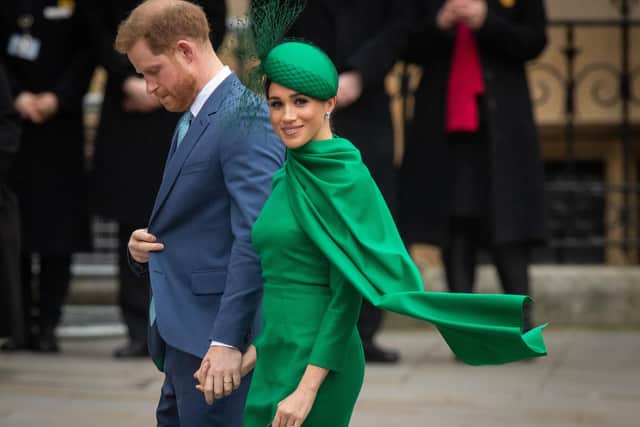 The Duke and Duchess of Sussex arrive at the Commonwealth Service at Westminster Abbey for their final duties as senior royals.