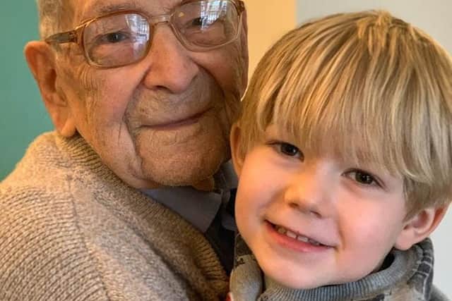 Bob Weighton with one of his youngest great grandchildren, Esben, who is 106 years younger than him.