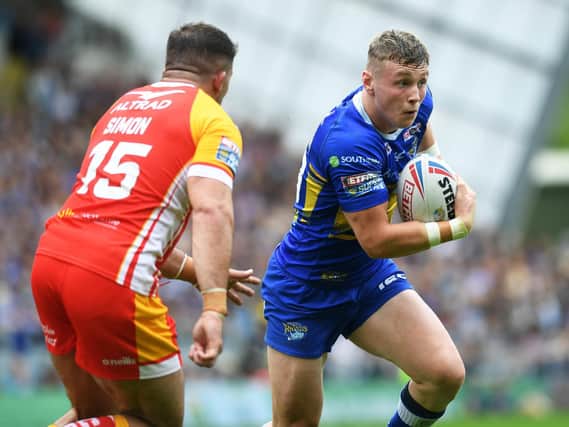Leeds Rhinos' Harry Newman in action agia\nst Catalans Dragons at Headingley last year.
