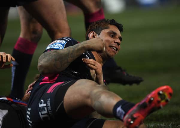 Building fitness: Hull's Albert Kelly celebrates his secon- half try.
 Picture: Jonathan Gawthorpe