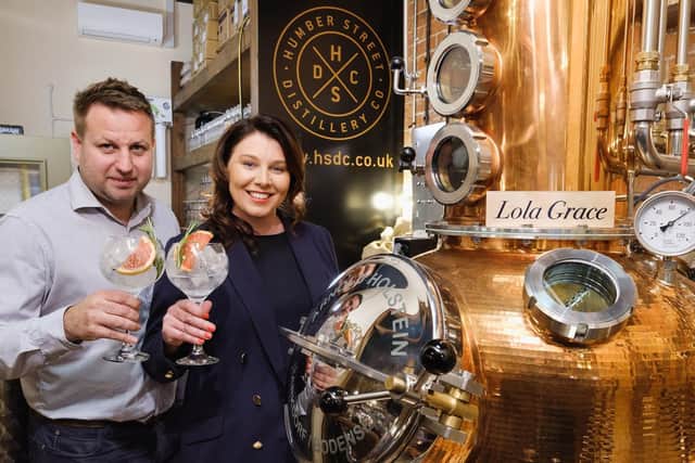 Charlotte Bailey and Lee Kirman, owners of the Humber St Distillery with their gin still