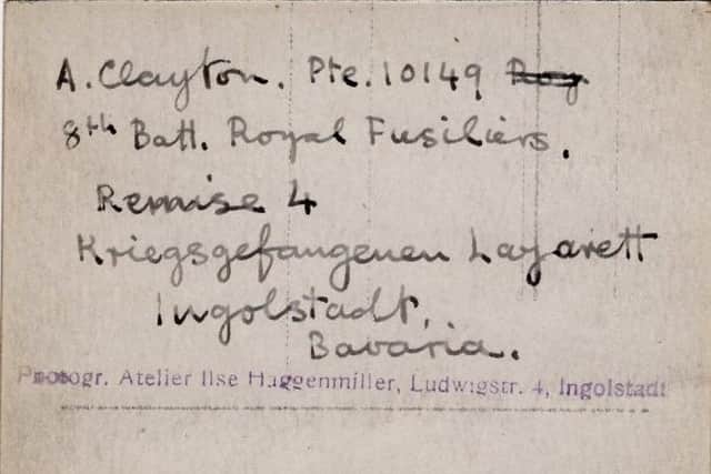 Albert's handwriting on the reverse of the picture at the prisoner of war hospital