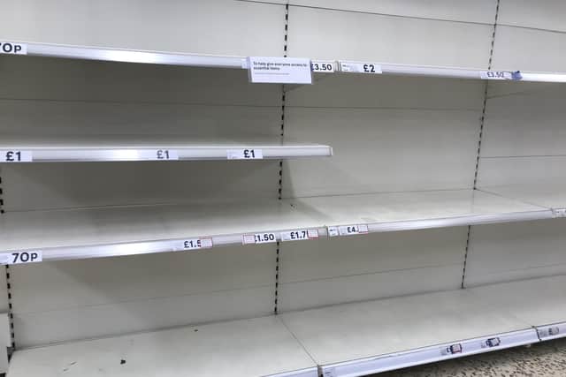 Empty supermarket shelves as panic buying over coronavirus continues.