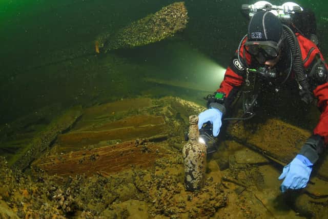 Divers discovered ginger beer bottles from Hull on the wreck Picture: Magnus Melin-BUE