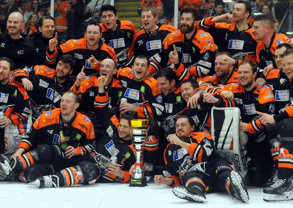 Sheffield Steelers' celebrate their Challenge Cup success last week in Cardiff. Picture: Dave Williams.