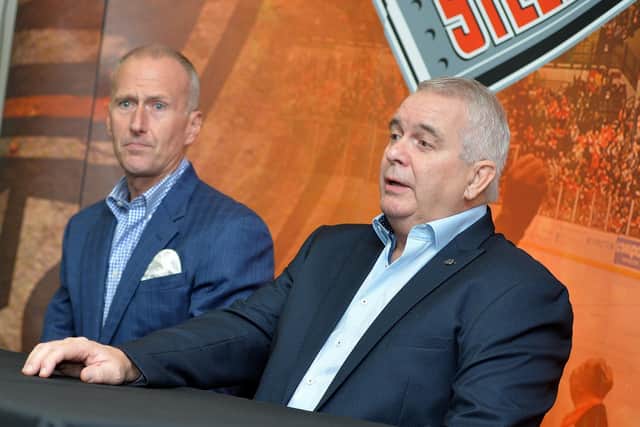 Sheffield Steelers owner Tony Smith, right, with former head coach Tom Barrasso. Picture: Dean Woolley.