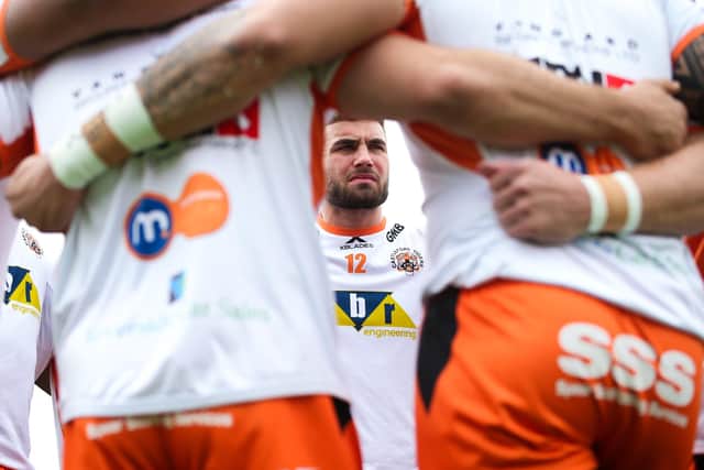 Castleford's Mike McMeeken in a team huddle before kick off.