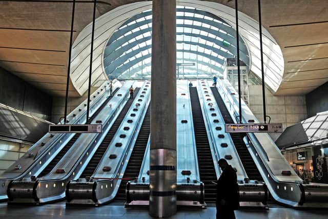 Near empty escalators at Canary Wharf station, London, as many office staff in the capital have opted to work from home over coronavirus fears.