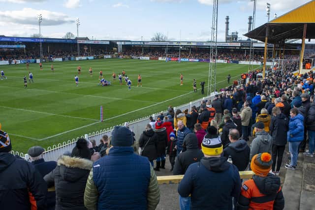 Fans watch Castleford Tigers against St Helens in Super League at Wheldon Road. Picture: Tony Johnson