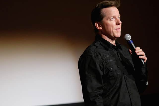 Jeff Dunham speaks onstage during the "Achmed Saves America" World Premiere at The Grove on March 18, 2014 in Los Angeles, California.  (Photo by Mike Windle/Getty Images for  Levity Entertainment Group)