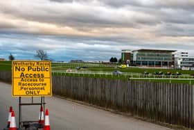 This was the scene at Wetherby during the last race before the coronavirus lockdown. Photo: Bruce Rollinson.