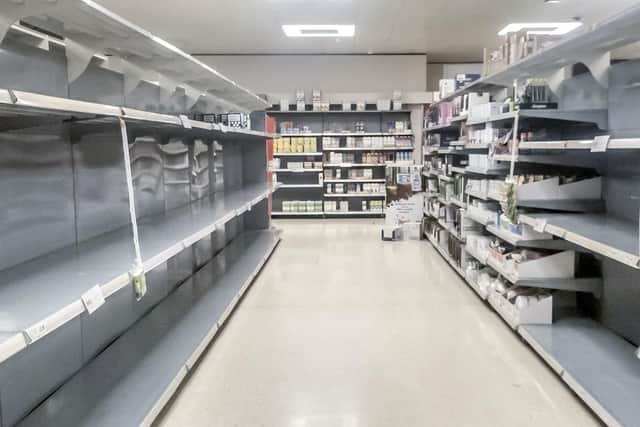 Empty supermarket shelves in Coton in West Yorkshire. Credit: Danny Lawson/PA