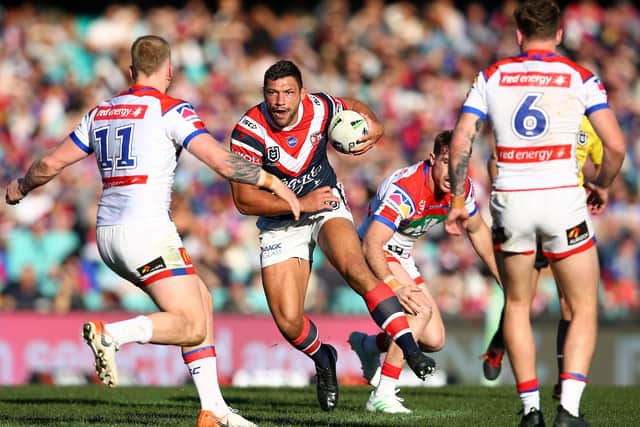 Ryan Hall l, in action for the Roosters at home to NRL rivals Newcastle Knights in July last year. Picture: Jason McCawley/Getty Images