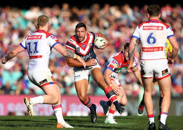 Ryan Hall l, in action for the Roosters at home to NRL rivals Newcastle Knights in July last year. Picture: Jason McCawley/Getty Images