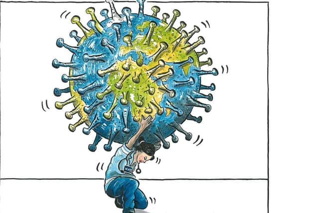 Graeme Bandeira's cartoon acknowledging the impact of coronavirus on the NHS.