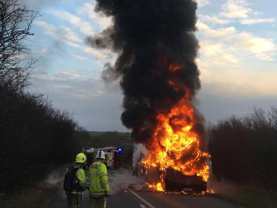 The bus on fire