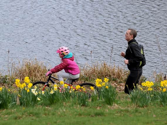 People out cycling and running in Roundhay Park, Leeds,  on Saturday. Picture: Simon Hulme