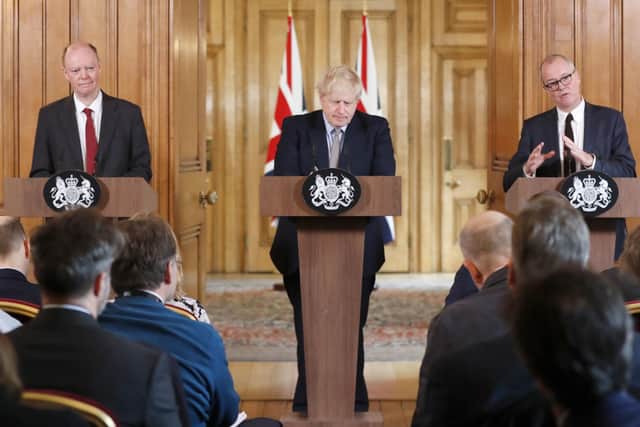 Boris Johnson has been flanked by Chris Whitty, the chief medical officer, and Sir Patrick Vallance, the Government's chief scientific adviser, at his regular press conferences.