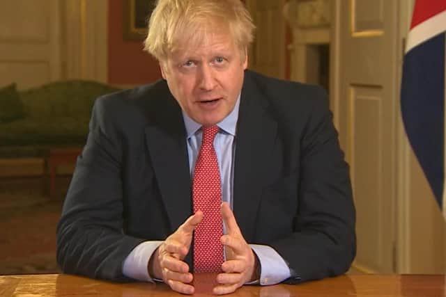 Boris Johnson announcing the lock-down in a broadcast last night Picture: PA