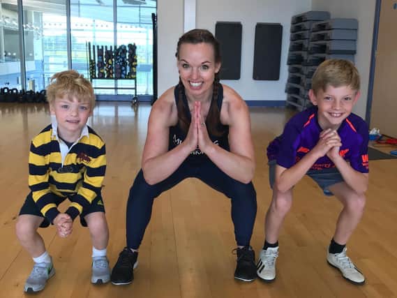 Jenny Drage with sons Lucas and Charlie, as she launches MummyFit Live to keep delivering fitness support for pregnant and new mums.