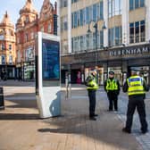 West Yorkshire Police on patrol along Briggate, Leeds, as the nation is on lockdown due to ongoing Coronavirus pandemic. Picture: James Hardisty.