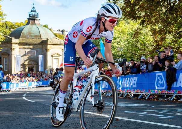 Lizzie Deignan climbs up Cornwall Road from the Pump Room.
UCI World Championships 2019.  Elite Women Road Race.  Harrogate.  (Picture: Bruce Rollinson)