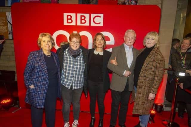 Cast member of the Last Tango in Halifax with creator Sally Wainwright, second from left. Picture: Tony Johnson.