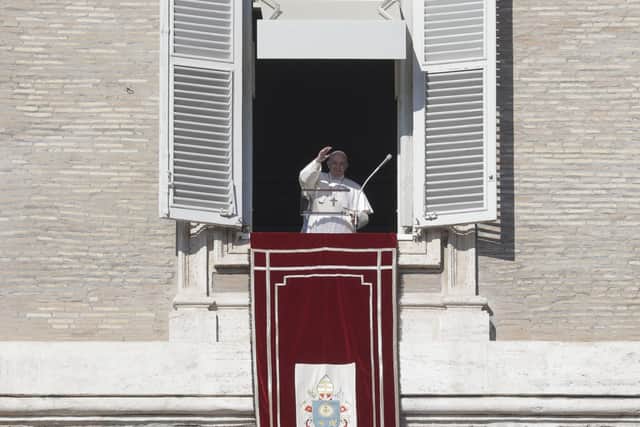 Even Pope Francis, pictured at the Vatican, is having to conduct services via social media.