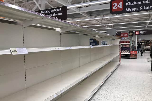 Empty supermarket shelves at Sainsbury's in Scarborough.