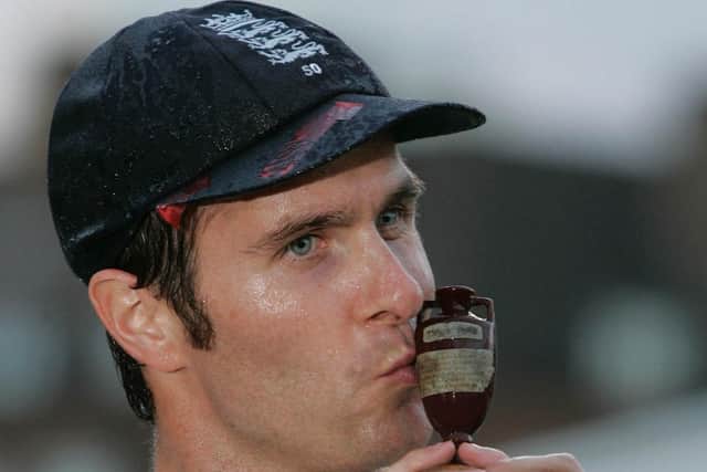 England captain Michael Vaughan: Kissing the urn.