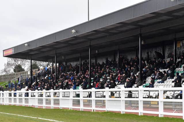 Fans in the stands during the Vanarama National League North match at Horsfall Stadium, Bradford, on March 14 Credit: Dave Howarth/PA Wire