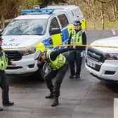 Police at a vehicle check point at Aysgarth Falls National Park Centre in North Yorkshire, to ensure motorists are complying with Government restrictions and only making essential journeys (photo: Danny Lawson/PA Wire)