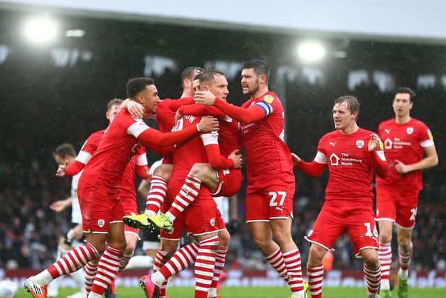 Barnsley players celebrate. PIC: Jordan Mansfield/Getty Images.