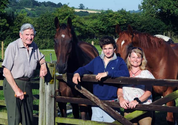 Sadly missed: Peter Beaumont on the eve of his 80th birthday with his daughter Anthea and grandson Henry.